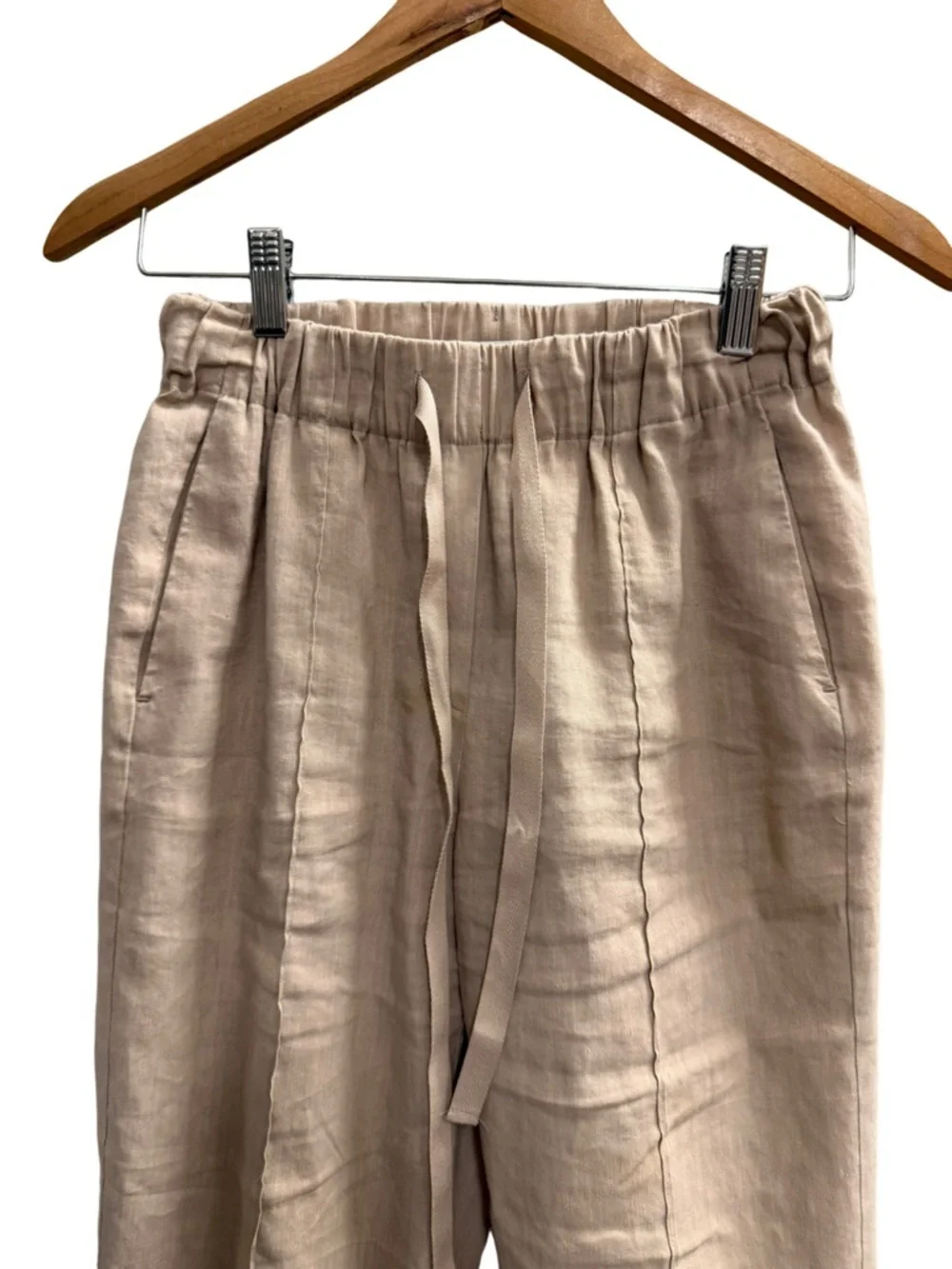 Babaton Linen Blend Drawstring Pants Beige Relaxed Minimalist Size Small